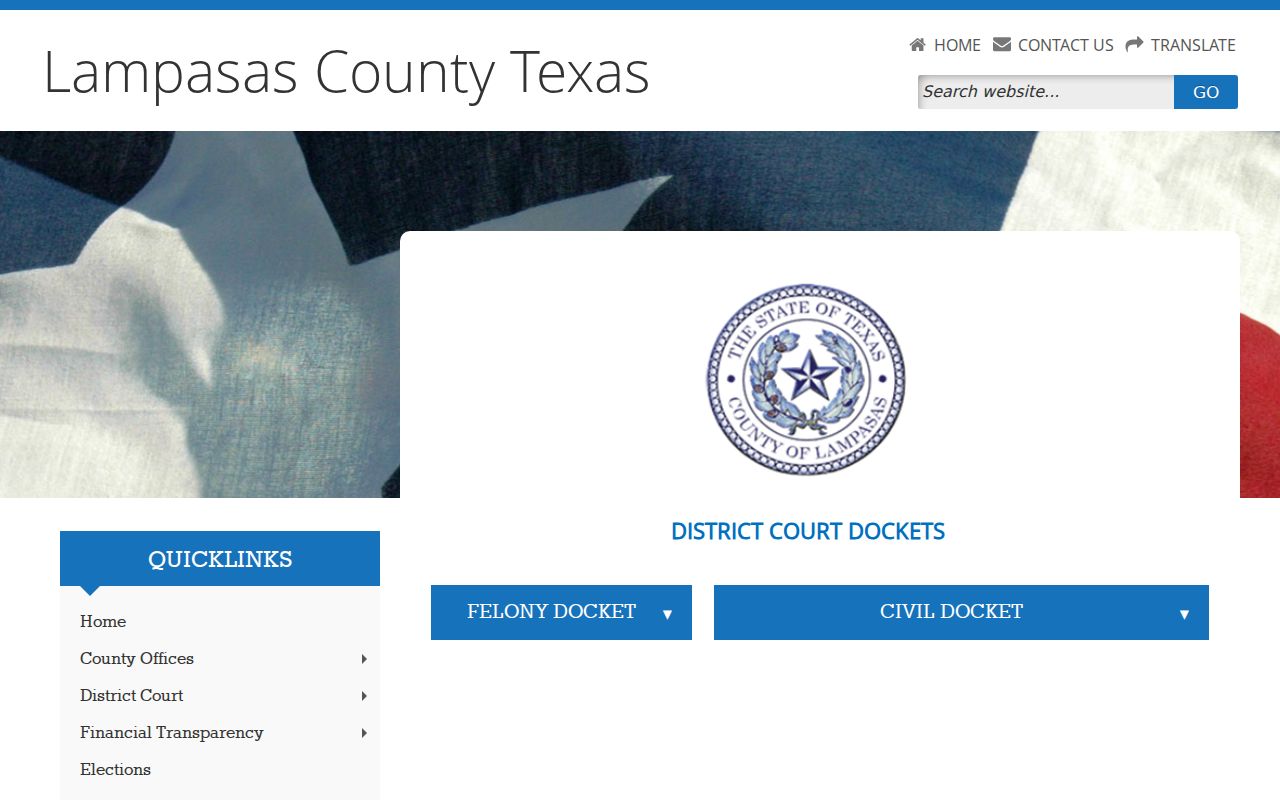 Lampasas County court docket index for felony and civil settings