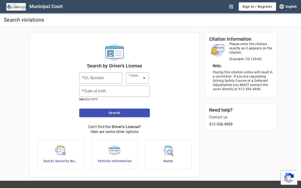 Lampasas court records search panels for municipal citations