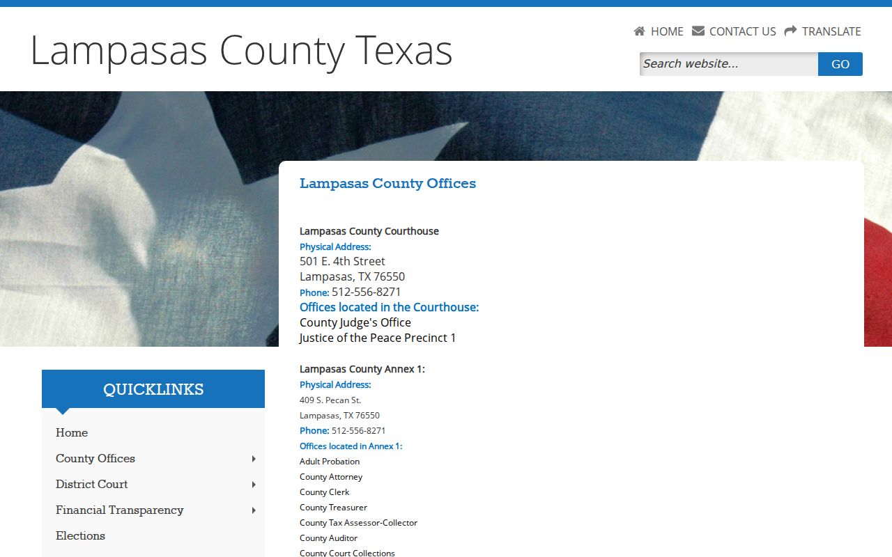 Lampasas County court docket office routing for courthouse and annexes